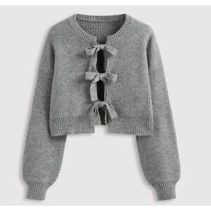 Cedar Womens Sweater Cardigan Bow Tie Gray Womens Oversized Round Neck Small NW